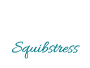 Silhouette of witch with tall hat and cape on broomstick. Banner underneath reads: "Squibstress"