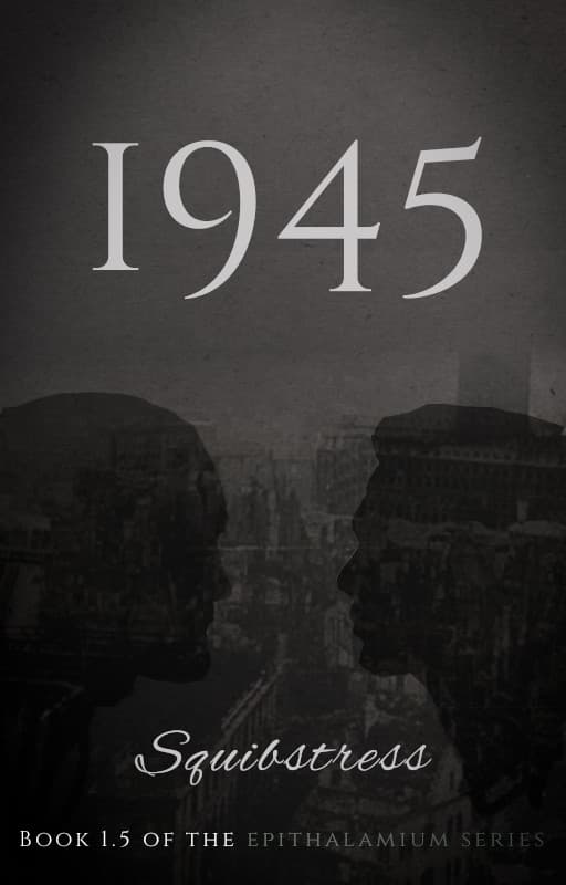 Silhouettes of heads of two men facing one another against a backdrop of a city in ruins.