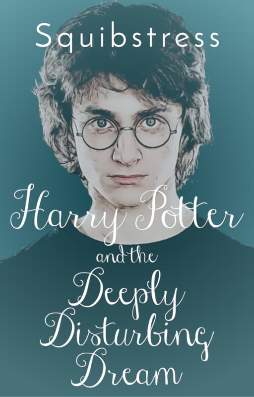 Headshot of pale teen boy with dark hair and round glasses looking at the camera. Title: Harry Potter and the Deeply Disturbing Dream, by Squibstress.
