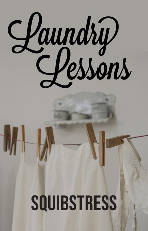 Clothesline with white clothes hanging from it. Title: Laundry Lessons, by Squibstress.