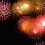Multicolored fireworks against a dark sky.