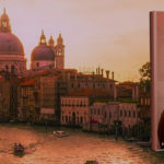 Books -- paperback and e-book with cover of a silhouette of a man and woman embracing, against a backdrop of Venice.