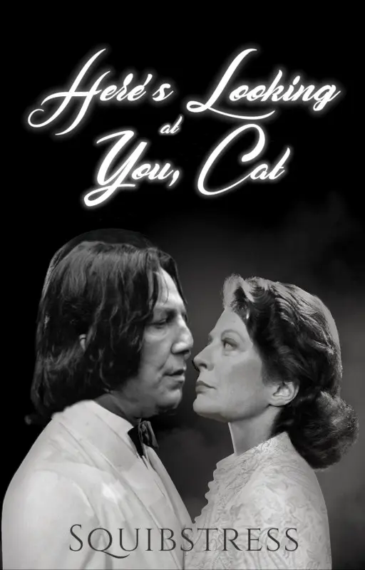 Image of Severus Snape (a dark-haired, pale man) and Minerva McGonagall (a dark-haired pale woman) dressed as Rick and Ilsa from the film Casablanca.