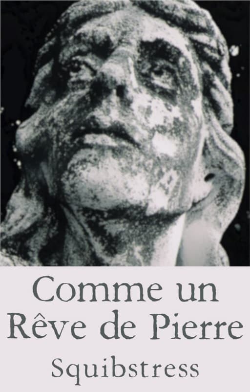 Head of a stone statue: man with long hair and strog jaw. Title: Comme un Réve de Pierre, by Squibstress